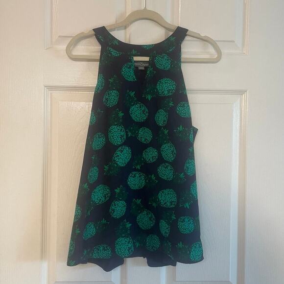 Market and Spruce Tops - Market & Spruce Blouse  Keyhole Sleeveless Pineapple Tank Top Blue Green Sz Lg